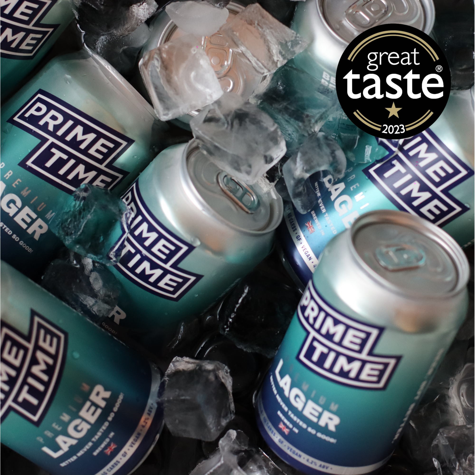 Prime Time Lager cans